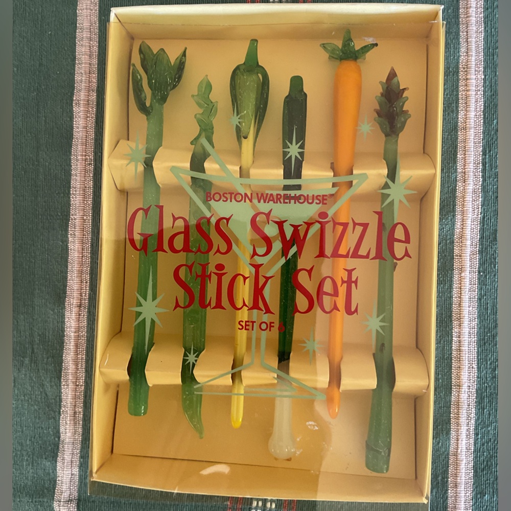 Boston Warehouse Vegetable Glass Swizzle Sticks, Set of 6